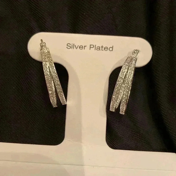 Silver Plated Hoop Crystal Earrings - Picture 2 of 4